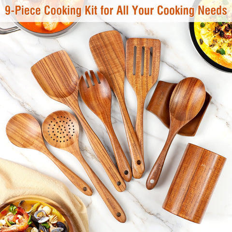 Mooues strainer spoon teak balances draining and serving