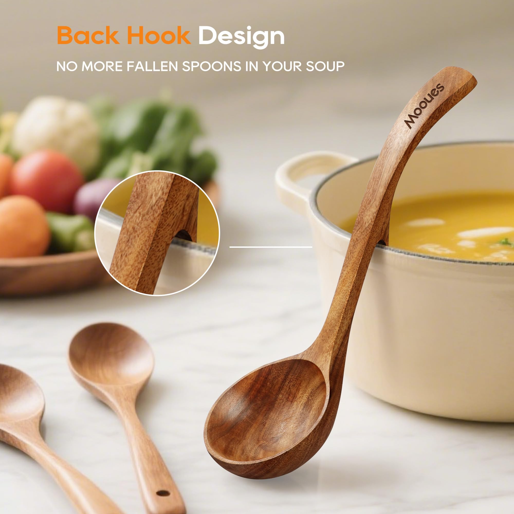 Mooues teak mixing spoon 8-inch ideal for prep and tasting.
