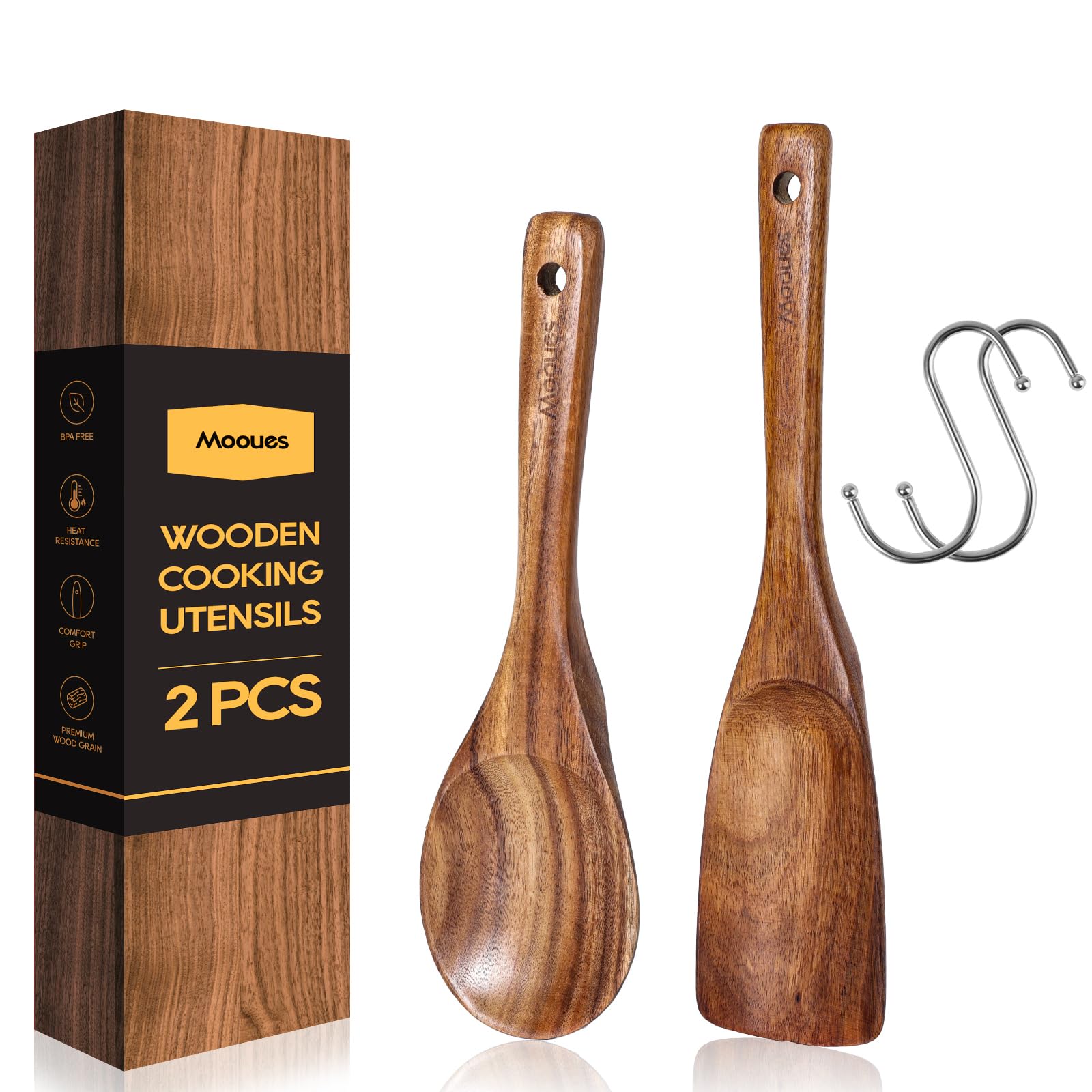 Mooues teak wood spatula spoon for versatile stirring and serving in the kitchen.