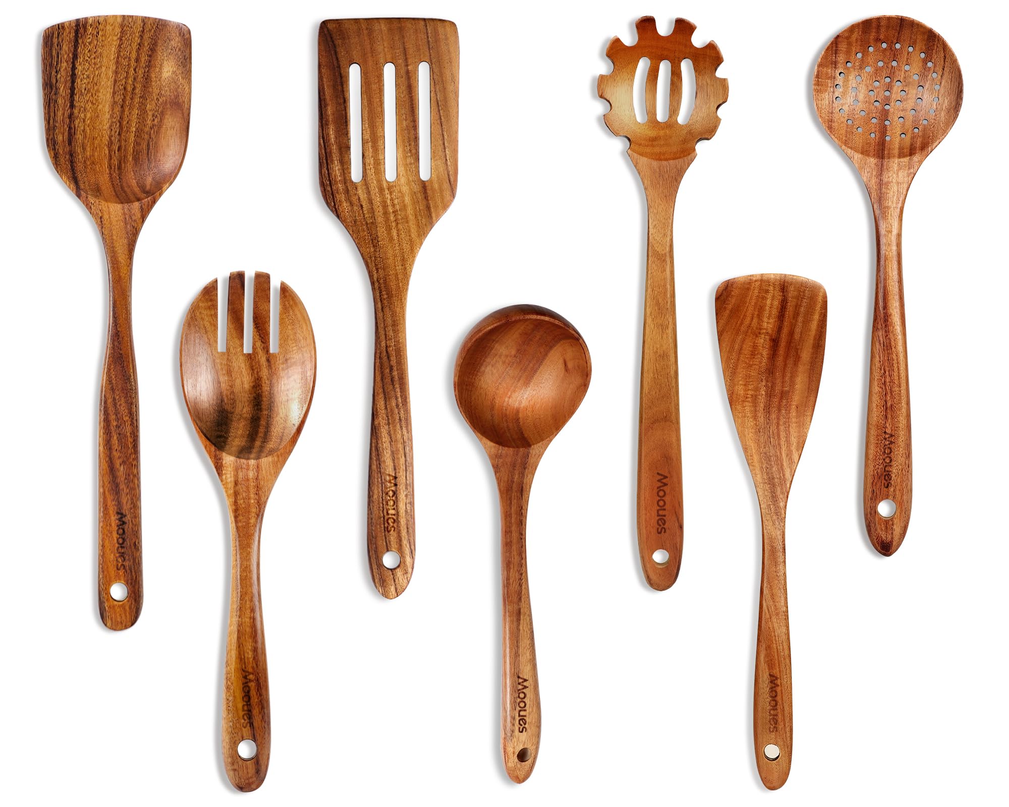 Mooues teak wood spoon set with durable finish for everyday cooking