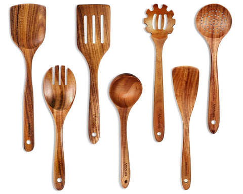 Mooues teak wood spoon set with durable finish for everyday cooking