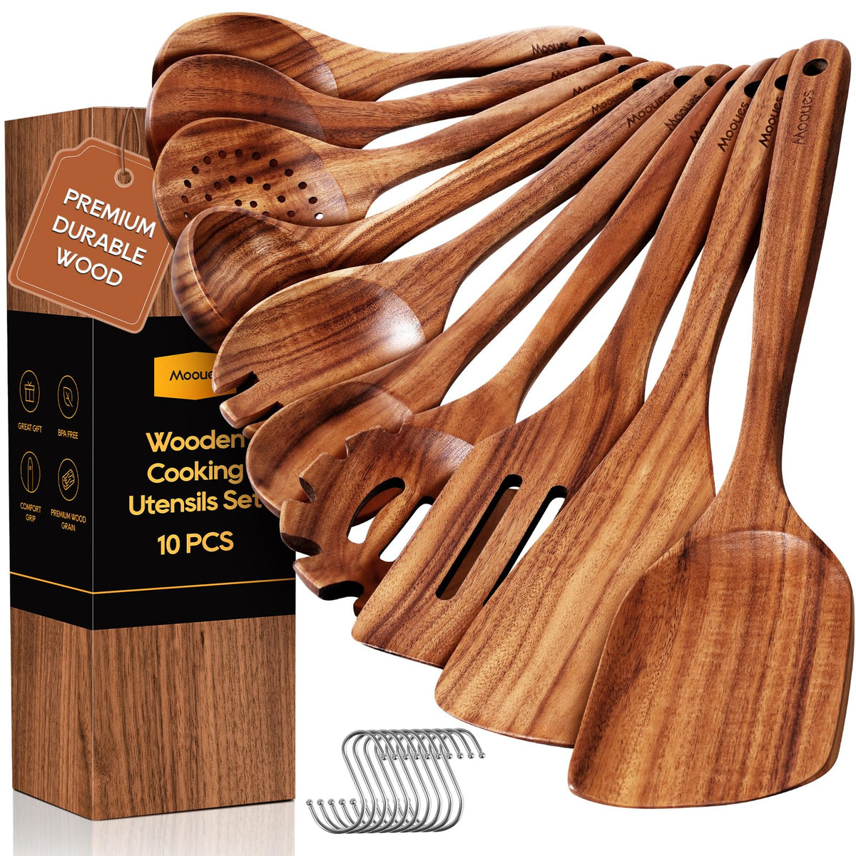 Mooues teak wooden spoon with smooth finish for easy stirring