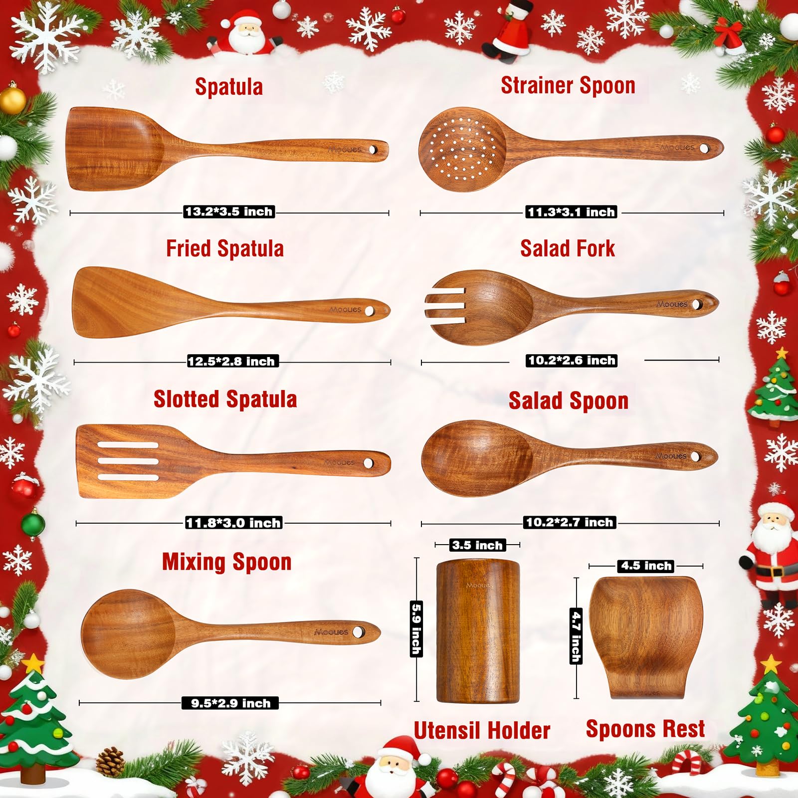 Mooues teak spoon grain close-up highlights smooth texture and high-end quality.