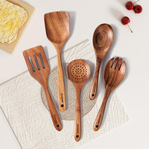 Mooues teak wooden utensils gift-ready kitchen set for cooks.