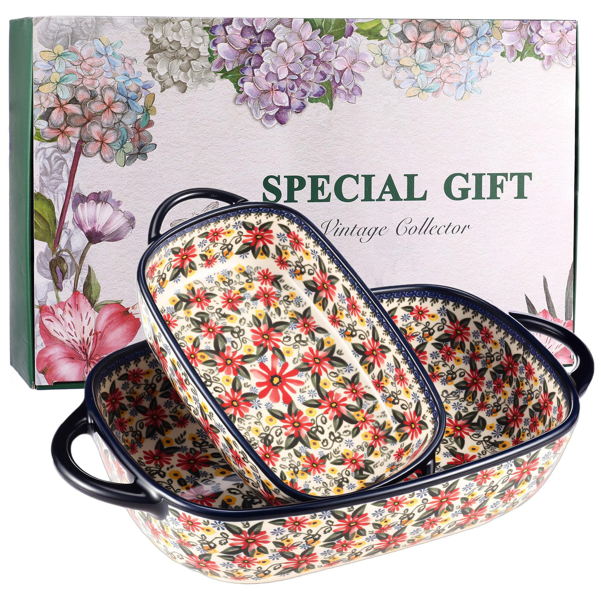 Moqidadii casserole dish with large handles for easy oven-to-table transfers.