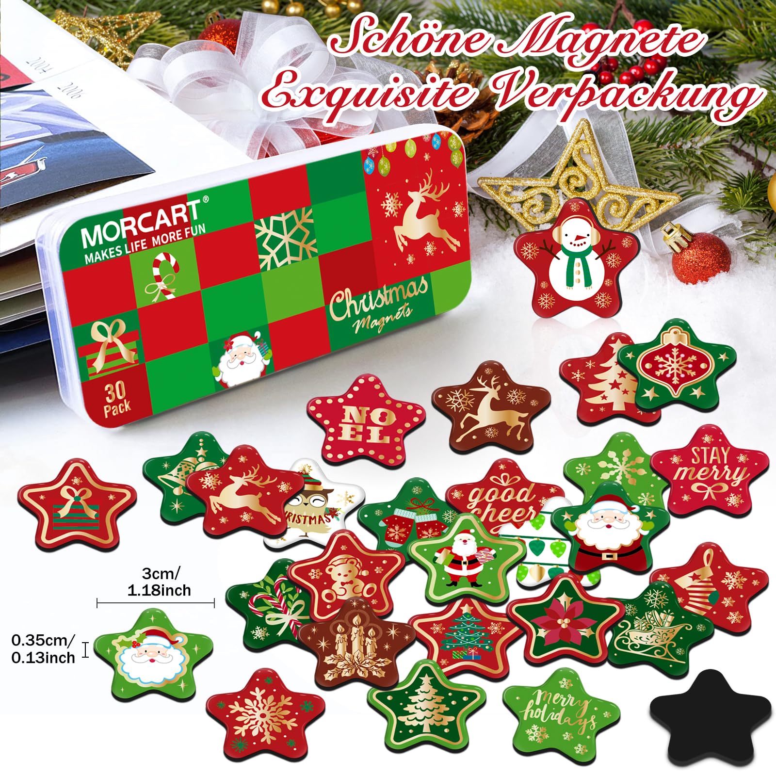 MorcART Merry Xmas refrigerator magnets add cheer and organize holiday photos
