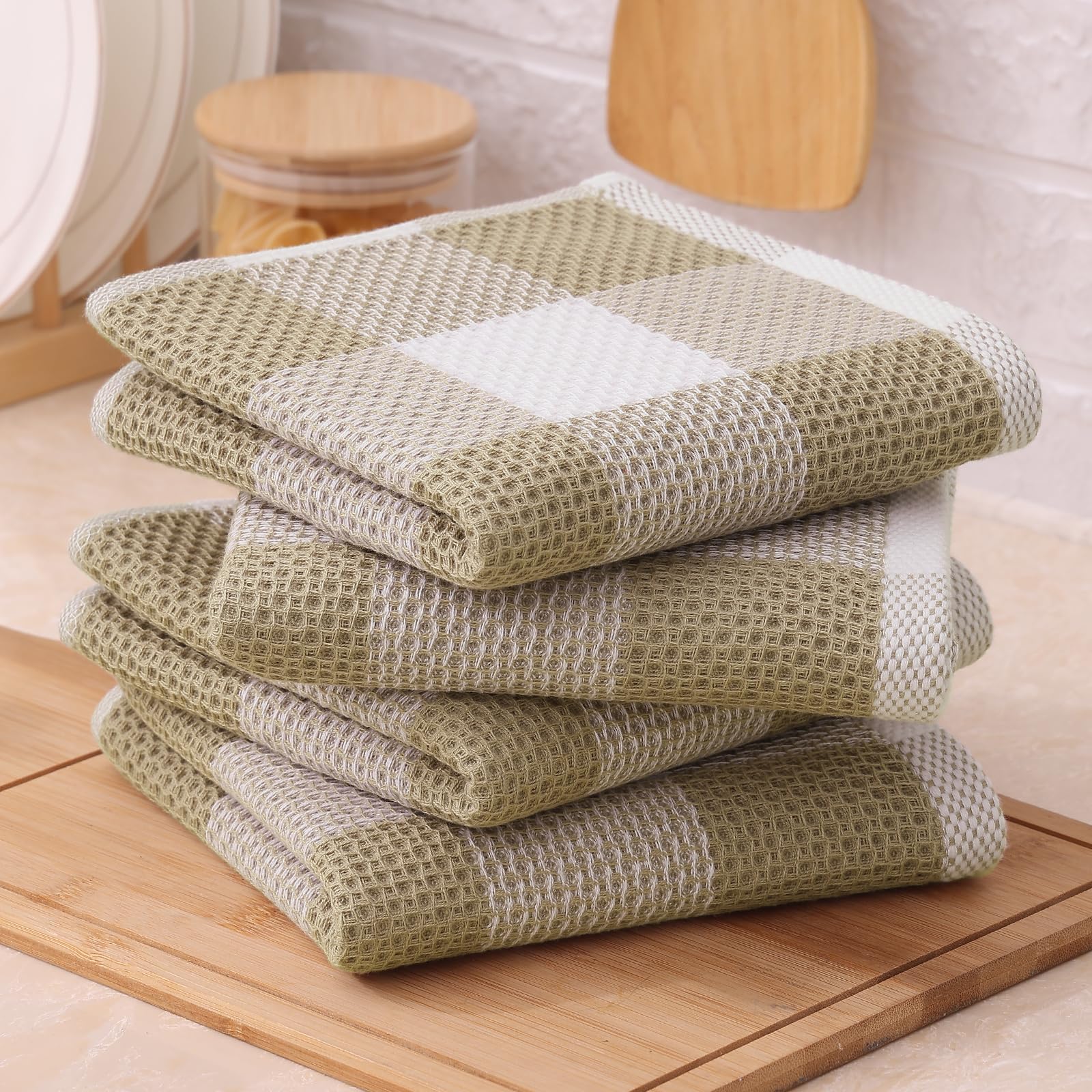 Mordimy khaki white buffalo-check towels add timeless kitchen style
