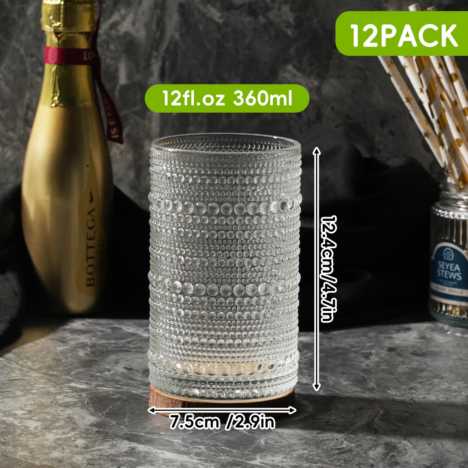 Moretoes boho highball glasses, versatile for whiskey, juice, or cocktails.