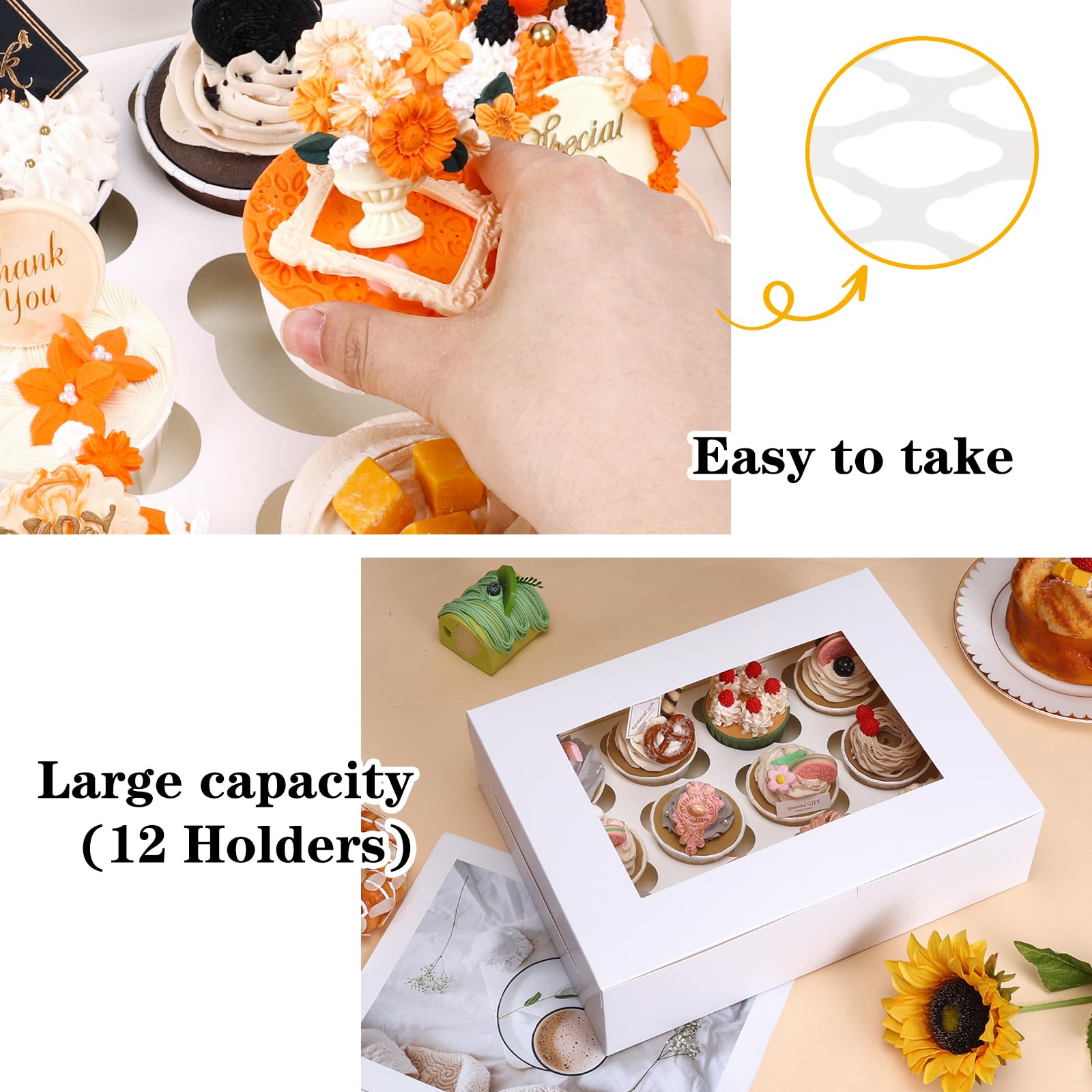 Moretoes sturdy cardboard box protects cupcakes during transport.