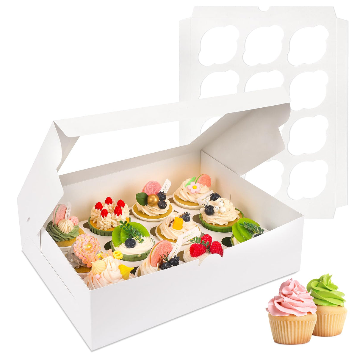 Moretoes cupcake box with window highlights cupcakes while protecting them during delivery.