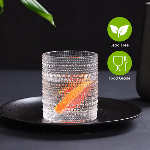 Moretoes embossed hobnail texture glass offers secure grip and vintage charm.
