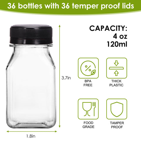 Moretoes juice bottles with cap closure, leak-proof design for bags.