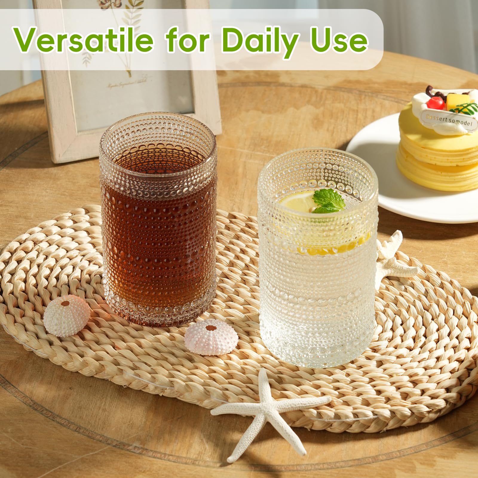 Moretoes multipurpose drinking glasses, ideal for soda, iced coffee, and milkshakes.