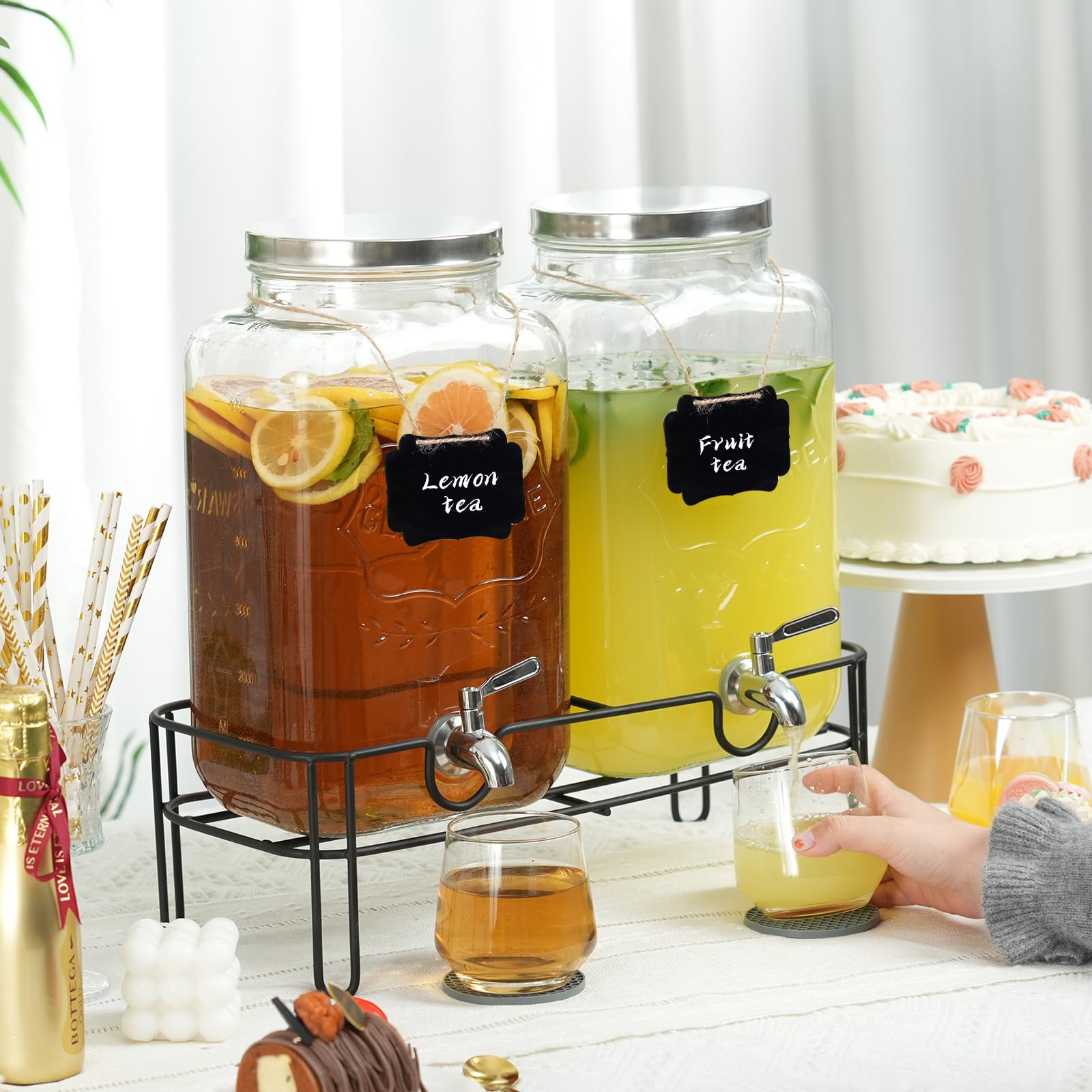 Moretoes party-ready dispenser on table offers easy serving for guests