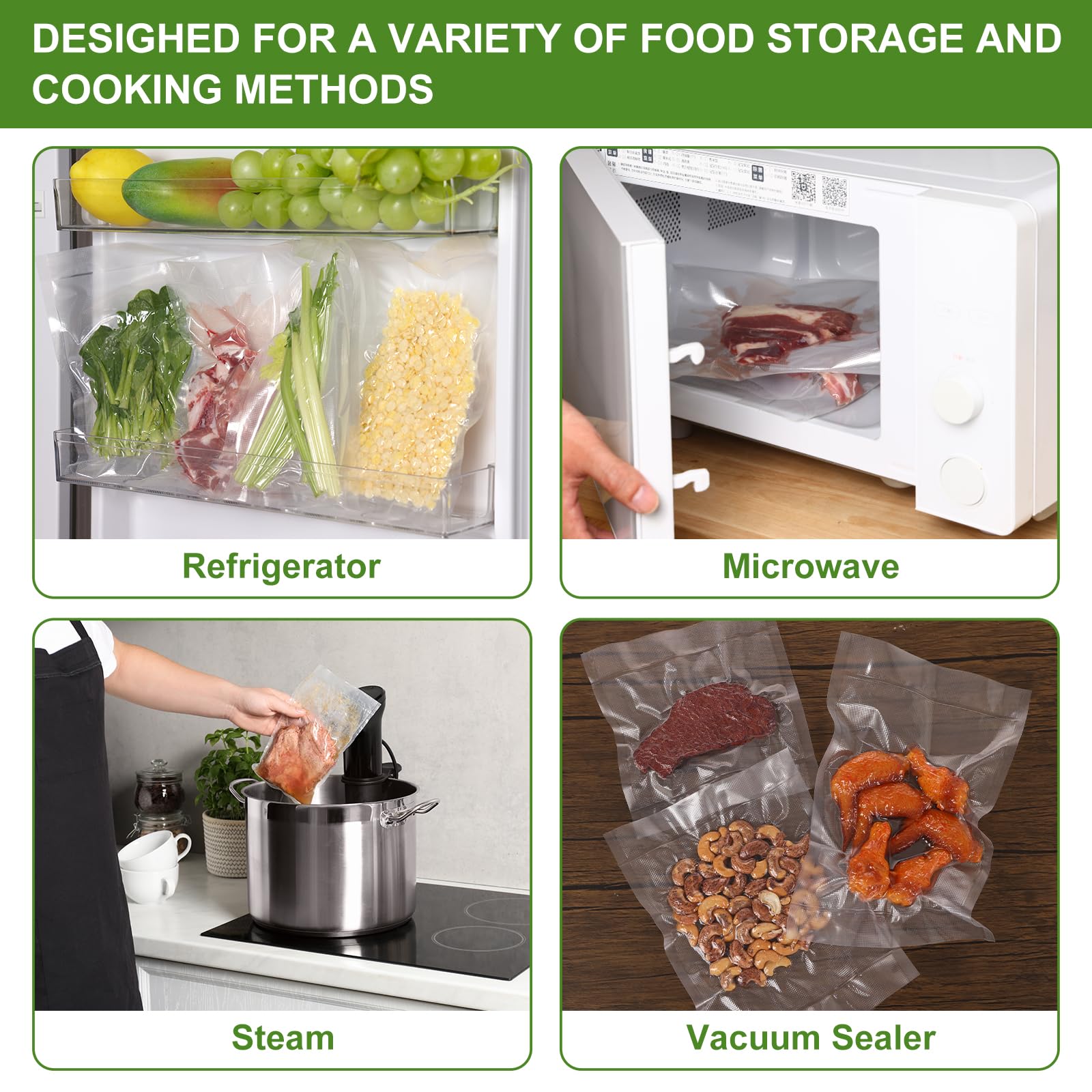 Moretoes sous vide and meal prep compatible bags for controlled cooking and organization.