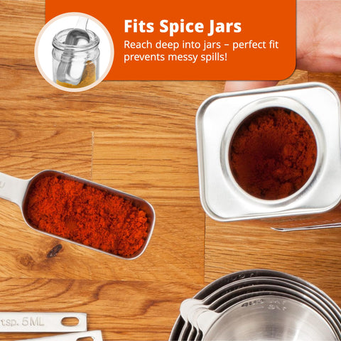 Morgenhaan flat-base spoons stay steady to prevent spills while measuring.