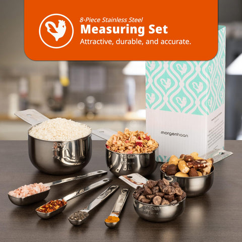 Morgenhaan nestable cups save drawer space in a compact kitchen.