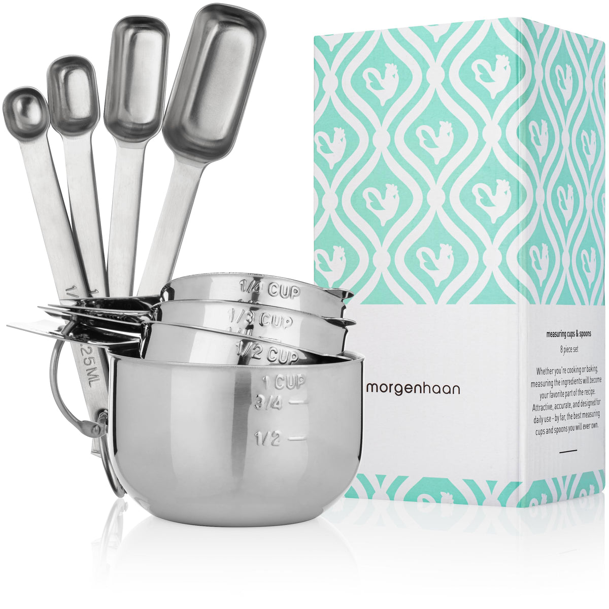 Morgenhaan premium cups with precise engravings for accurate ingredient measurements.