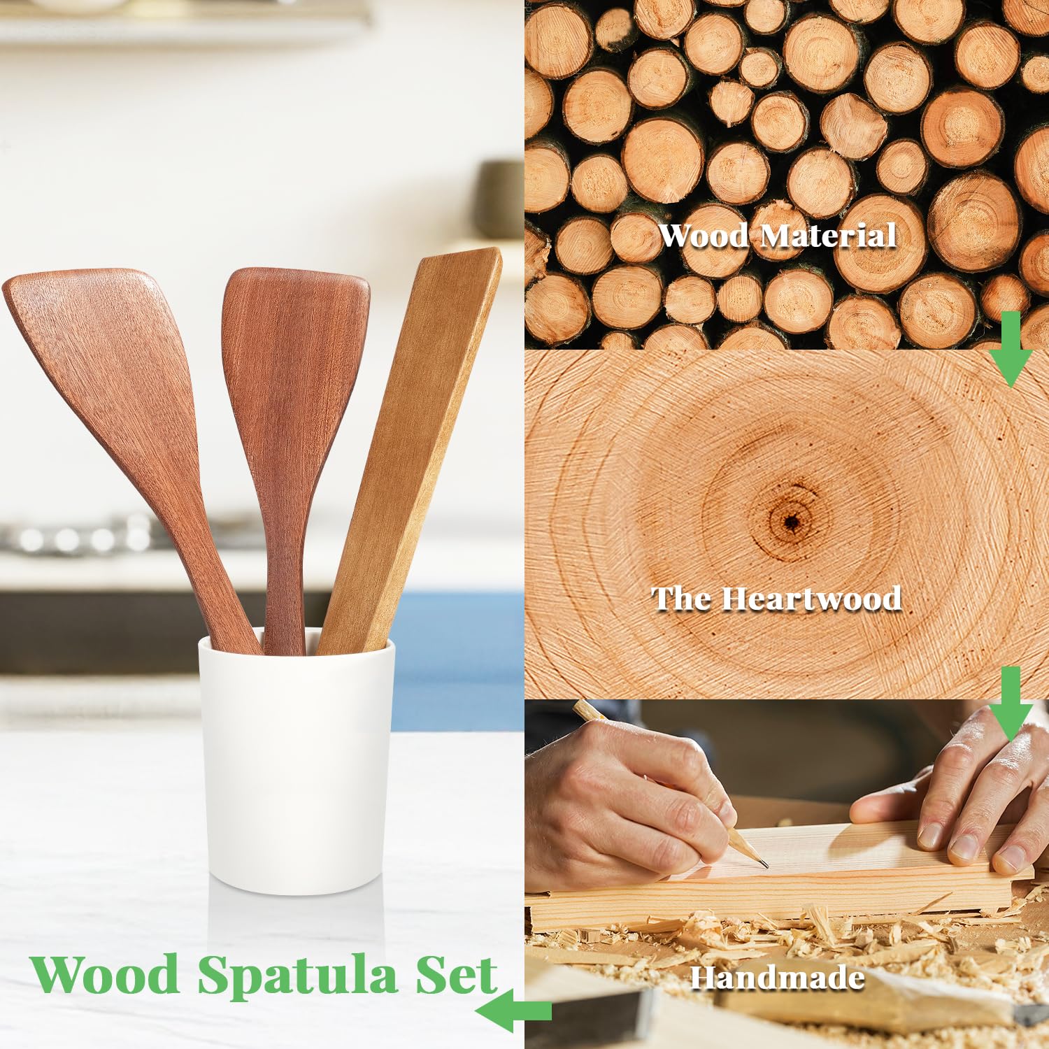 MORGLES acacia wood utensil protects nonstick cookware from scratches