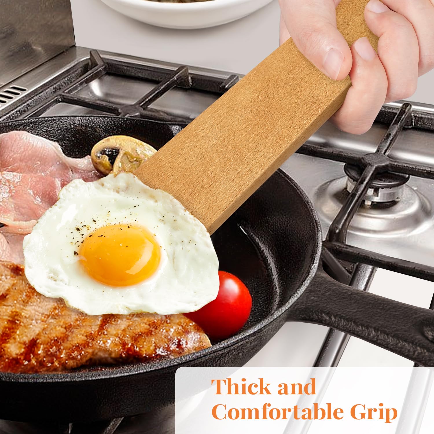 MORGLES extended-handle spatula keeps hands away from heat during cooking