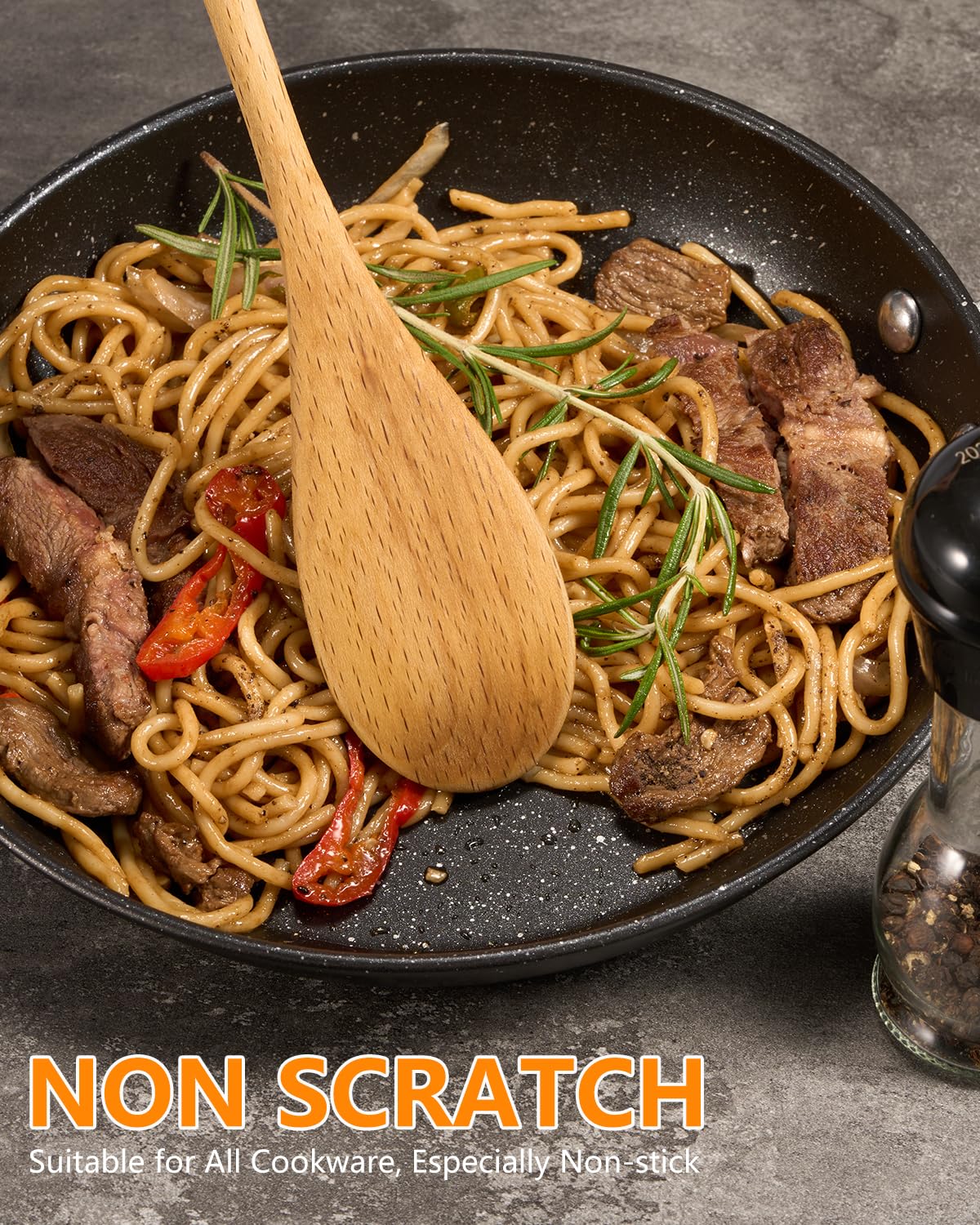 MORGLES wood grain finish on spoons highlights natural material for nonstick use