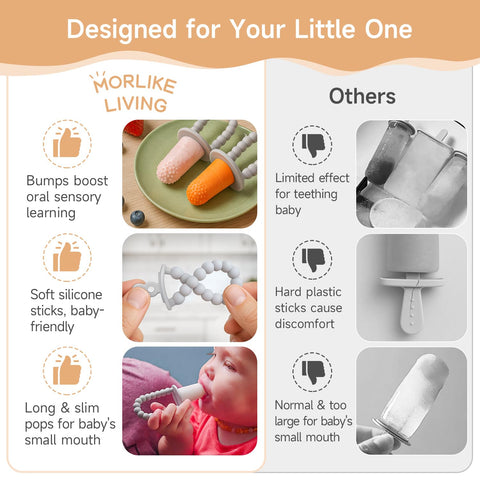 Ergonomic grip design helps babies learn to grasp and feed themselves
