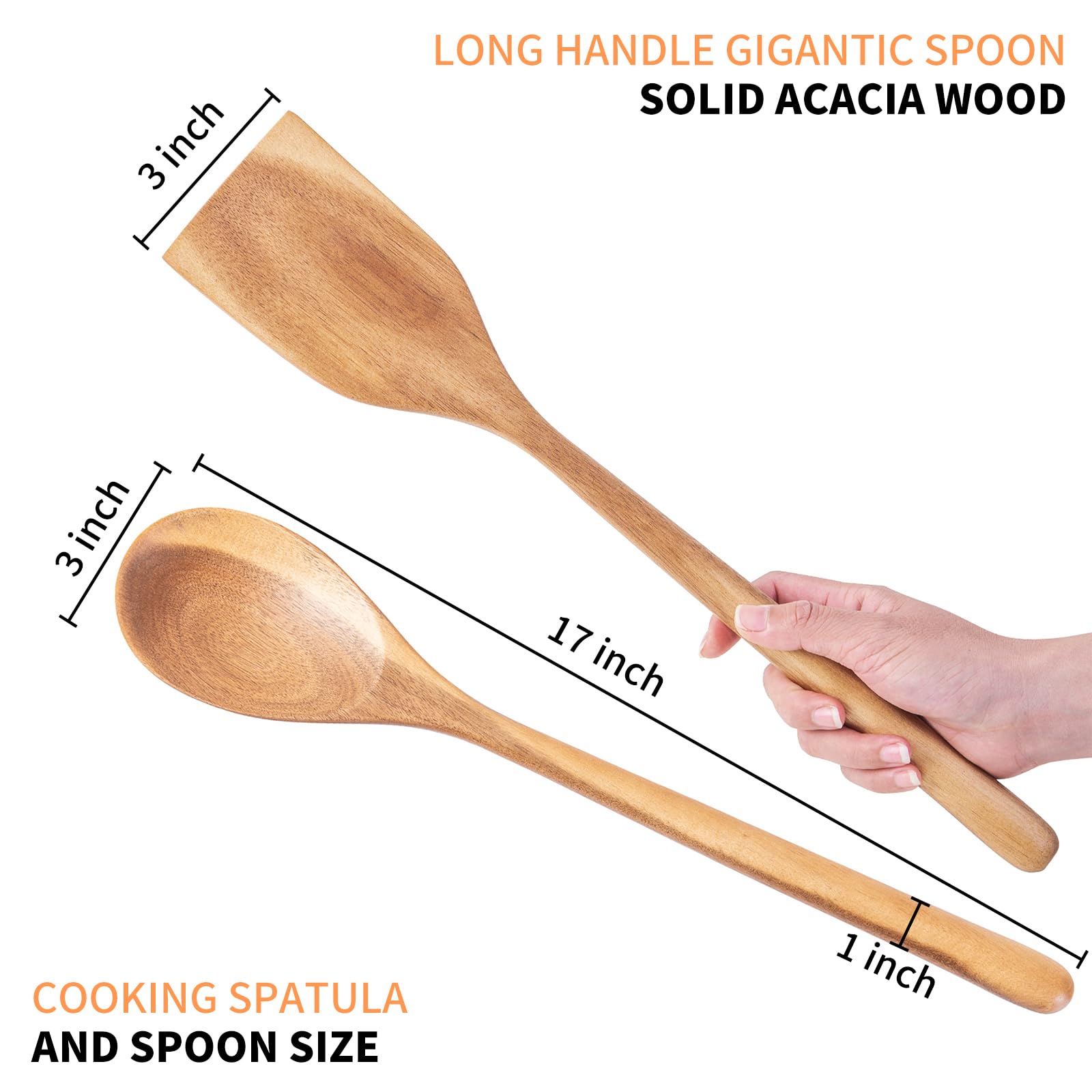MornHalo long-handle wooden spoon with comfortable grip for safer cooking.