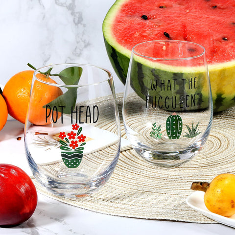 Cactus-themed MortyGrove wine glass stem highlighting plant-loving decor appeal.