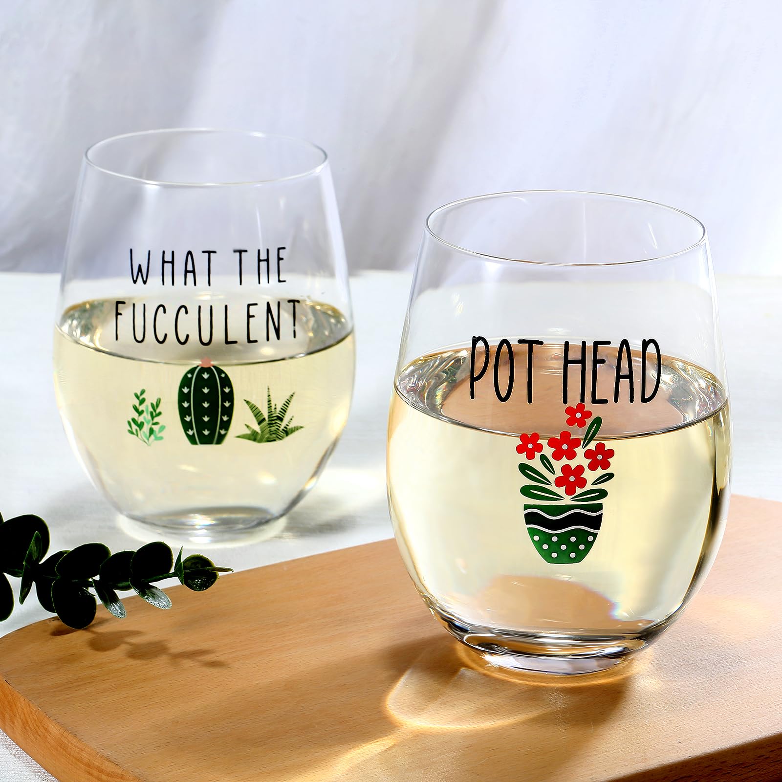 Green plant theme showcased on MortyGrove wine glass collection for eco-friendly vibes.