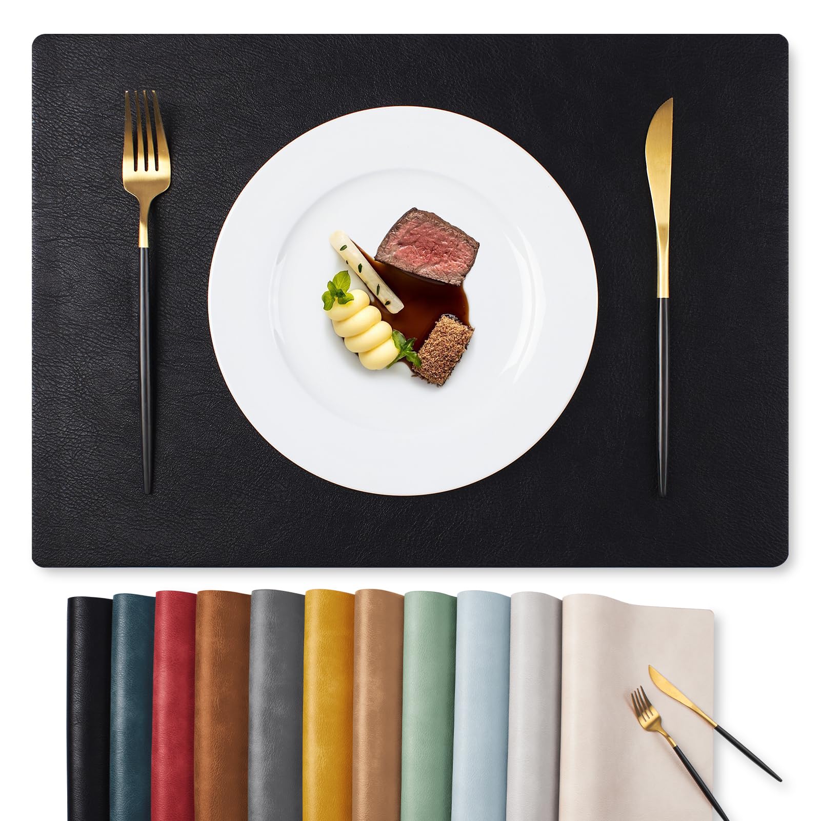 MOSAYT faux leather placemats with textured surface protect your table from scratches and spills.