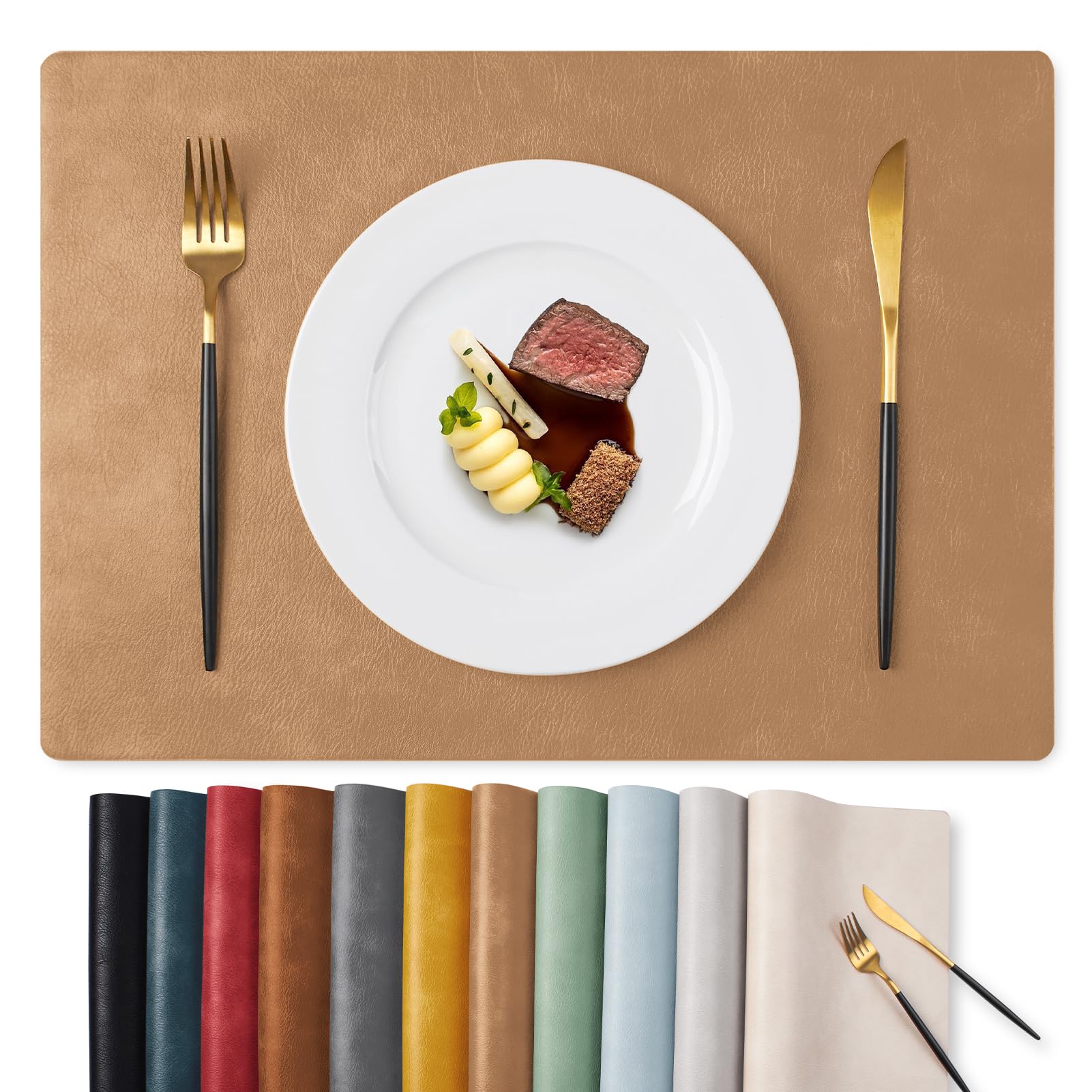 MOSAYT vinyl placemats in camel color protect tables during meals and gatherings