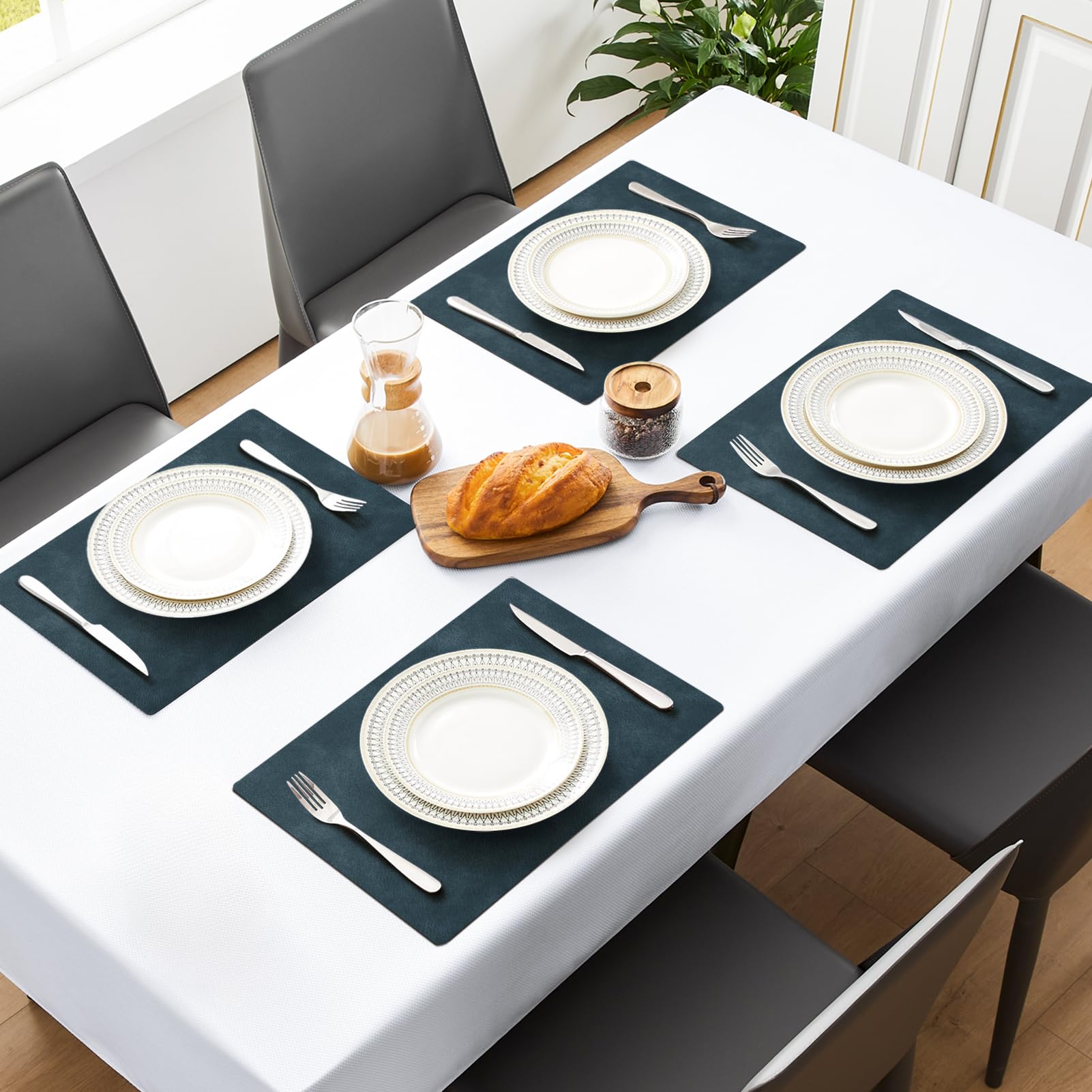 MOSAYT placemats with faux cowhide texture add chic decor.