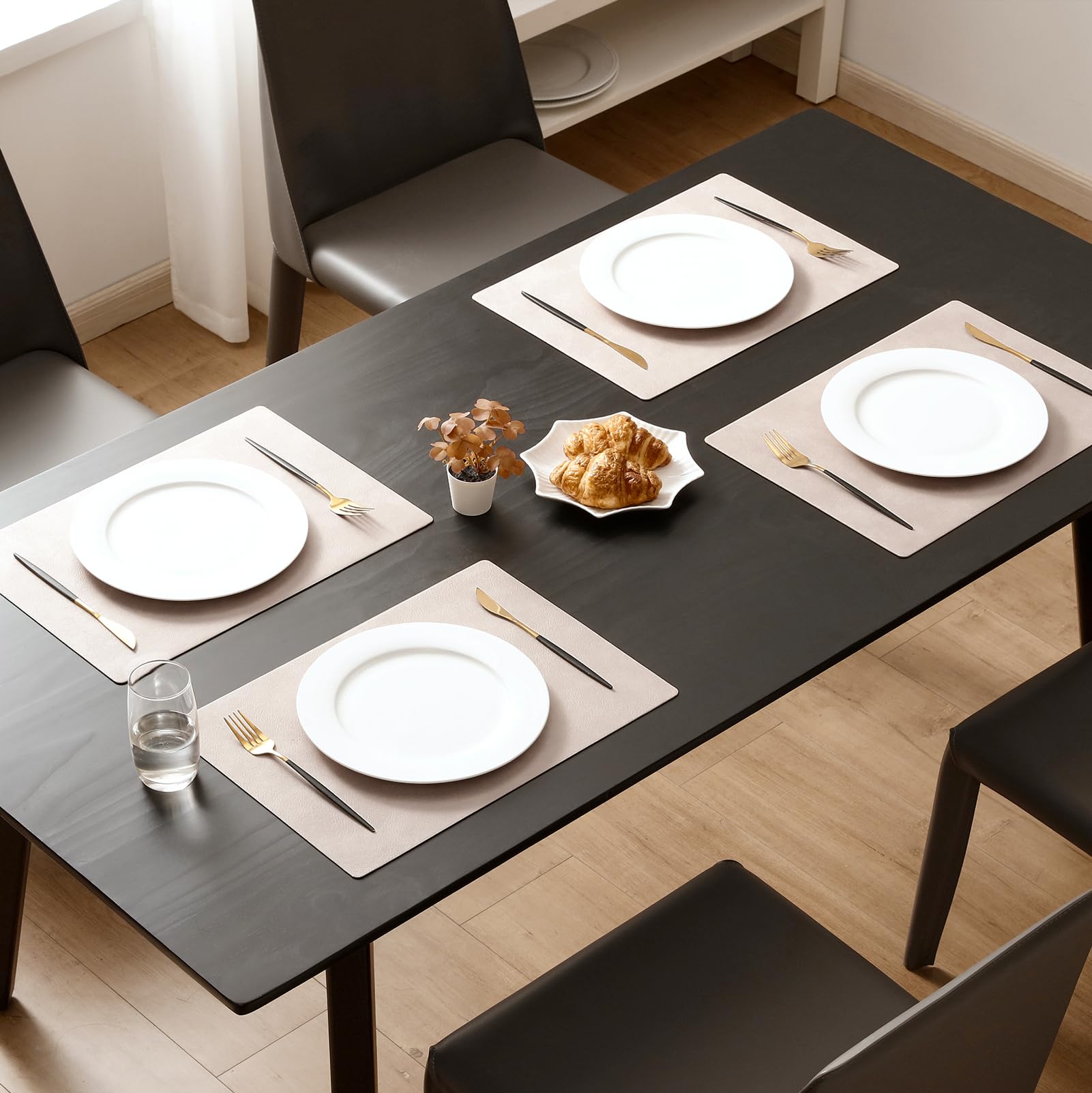 MOSAYT waterproof placemats beige keep surfaces clean during meals.
