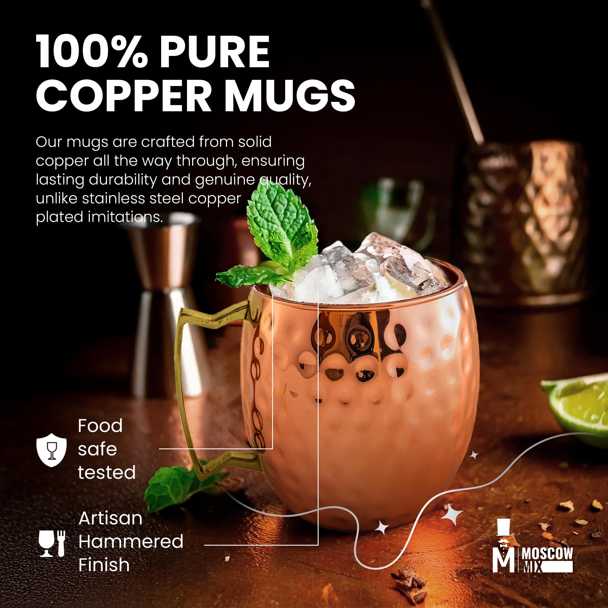 Moscow-Mix multiuse copper mug for cocktails, mocktails, or refreshing beverages.