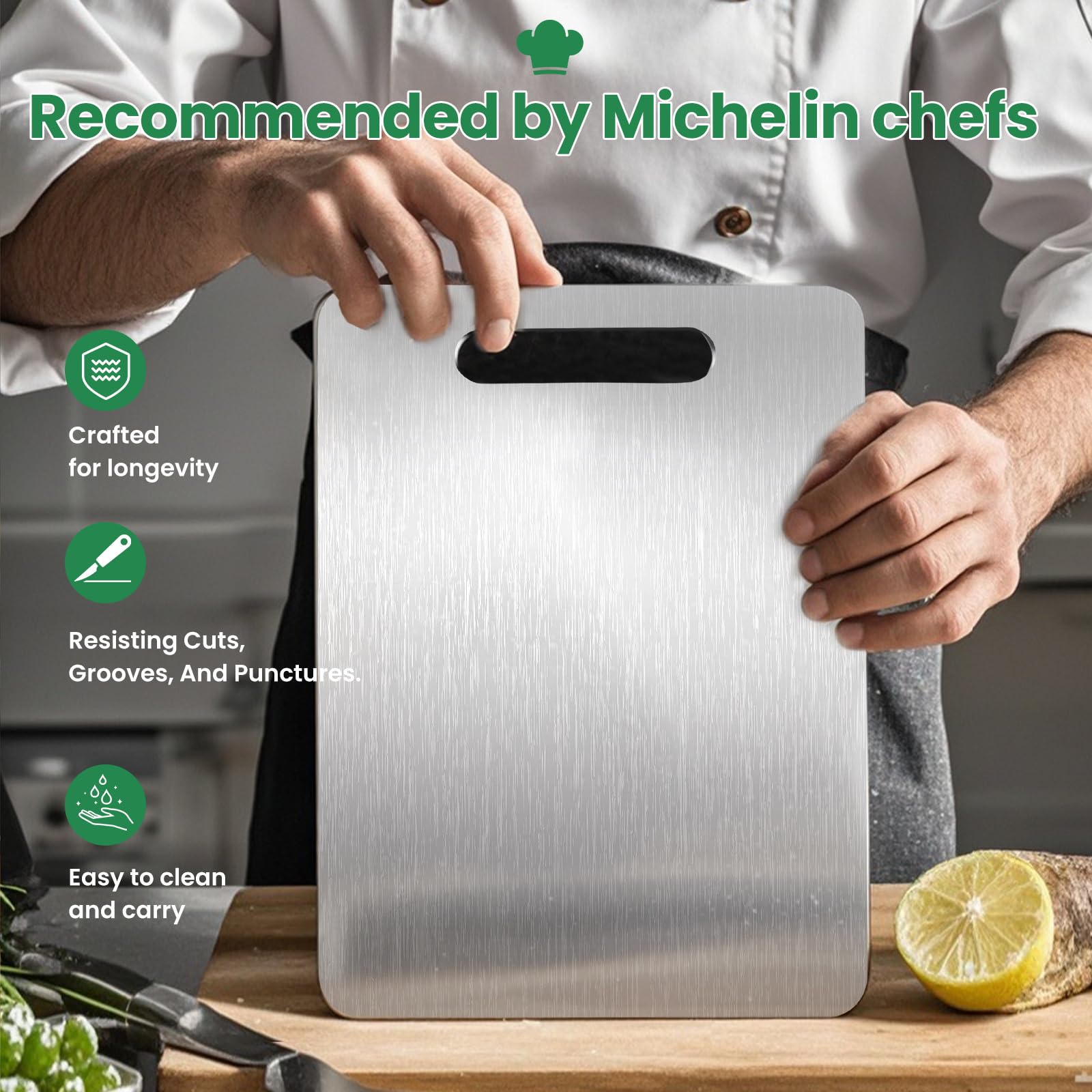 MOSDOOK titanium cutting board 15x11 size fits counter space.