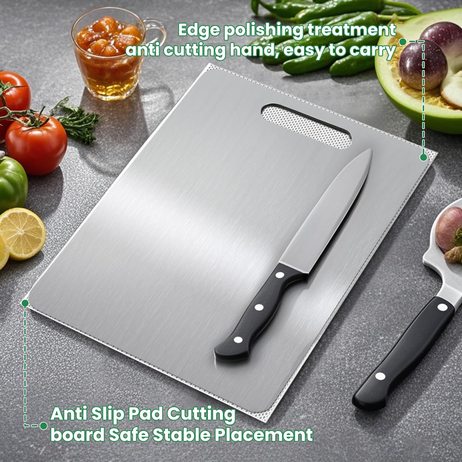 MOSDOOK titanium cutting board ideal for meat prep and safe slicing.