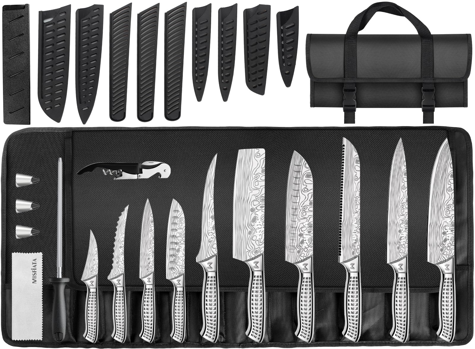 MOSFiATA 17-piece chef knife close-up for precise kitchen prep