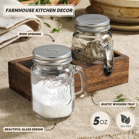 MosJos farmhouse decor glass shakers enhance kitchen aesthetics and practicality.