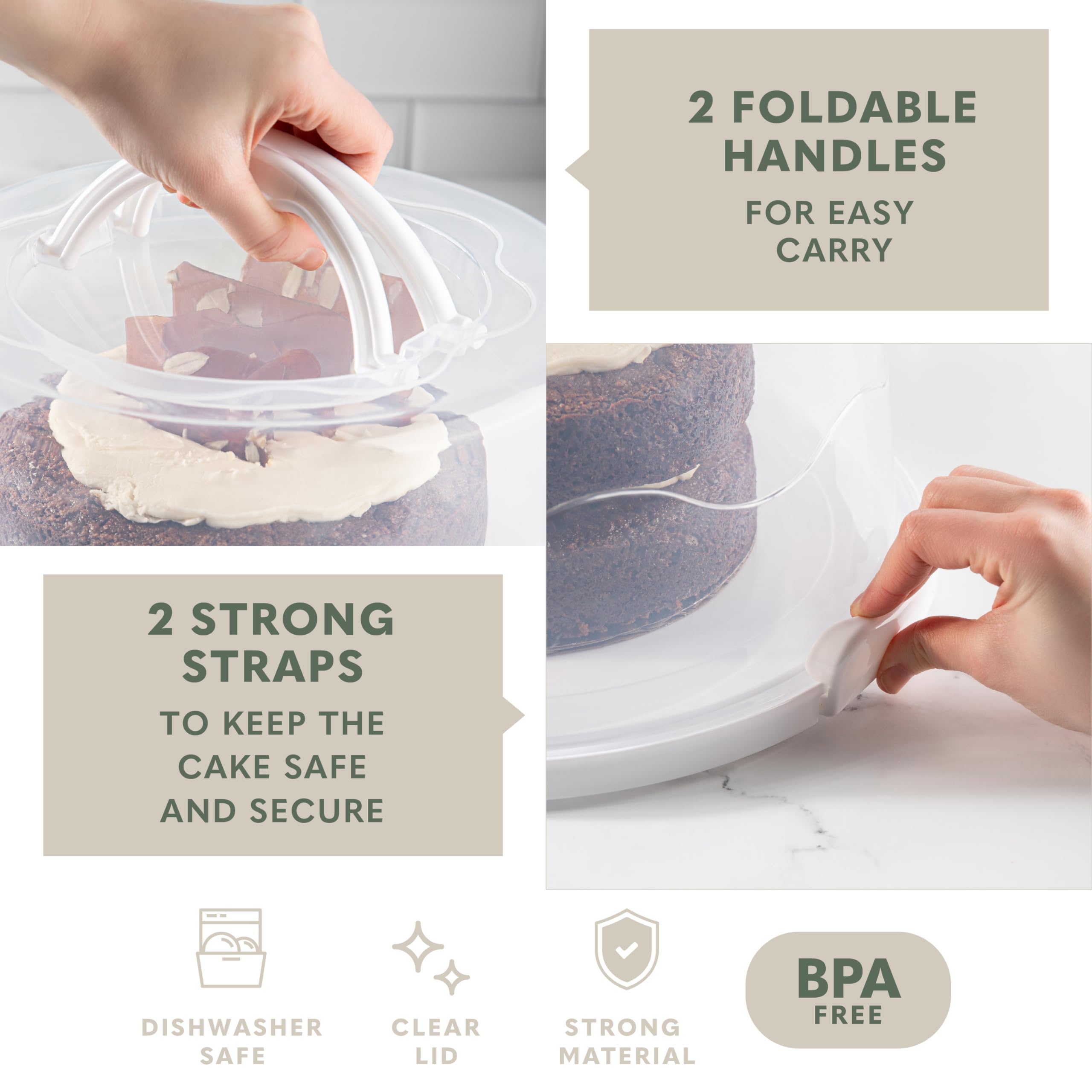MosJos white cake stand with dome showcases treats while protecting icing.