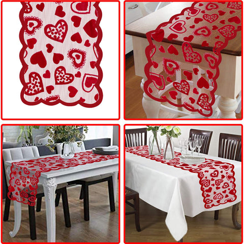 Mosoan Valentines Day table runner with soft material and scalloped edges.
