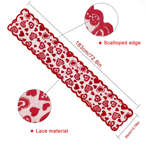 Mosoan red lace runner shows vivid color and heart pattern details.