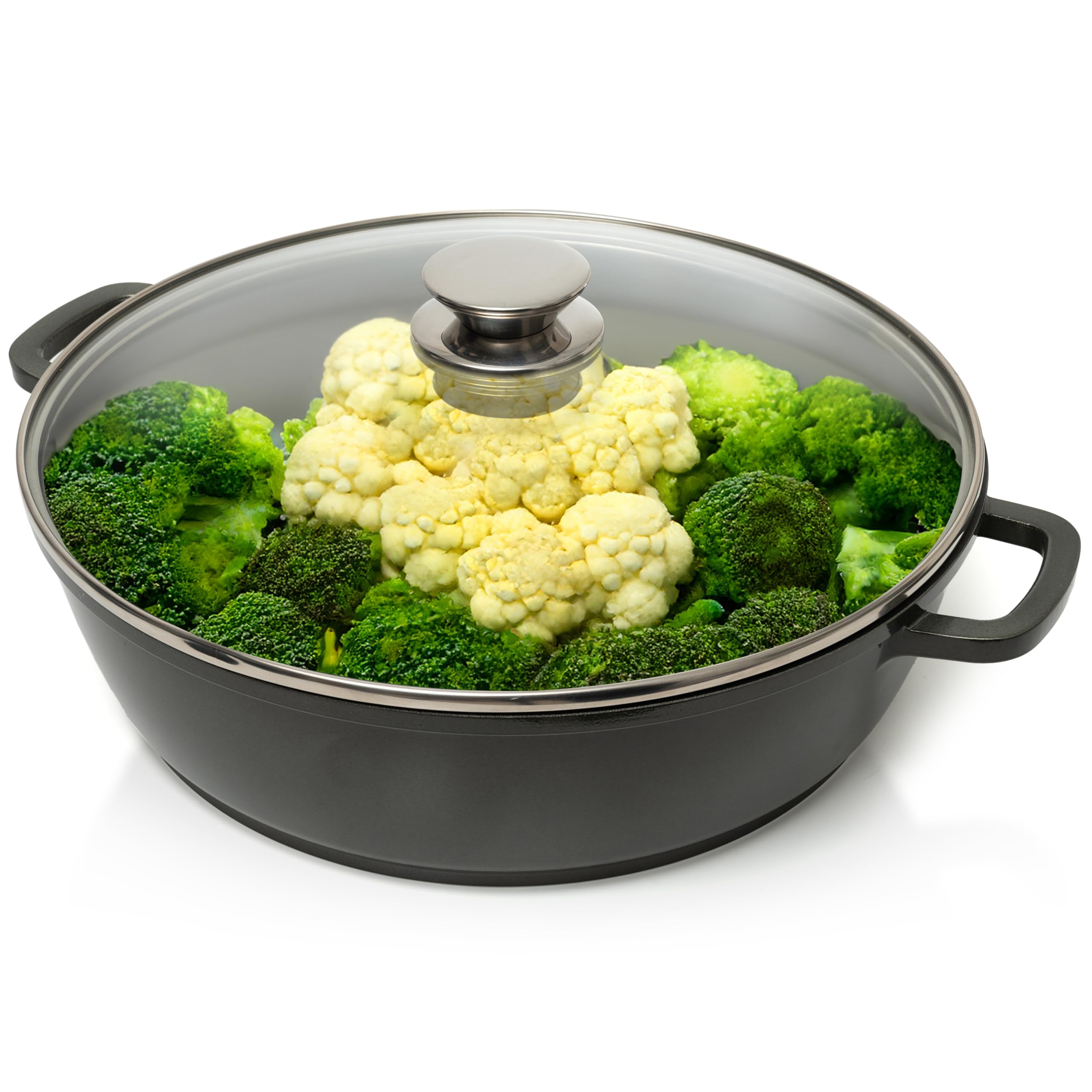 Moss & Stone 12-inch skillet with lid delivers quick, even heating and easy release.