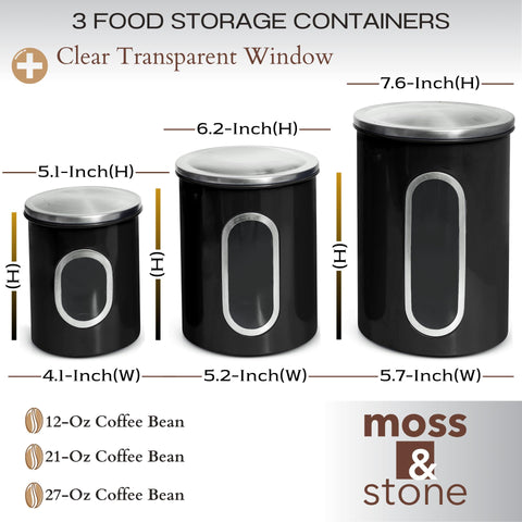 Moss & Stone airtight lids seal freshness with silicone gasket for dry pantry storage.