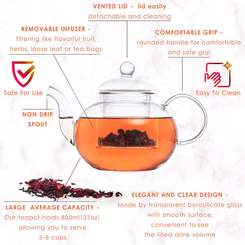 Moss & Stone borosilicate glass teapot showcasing tea color beautifully.