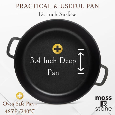 Moss & Stone nonstick coating facilitates low-oil, mess-free cooking.