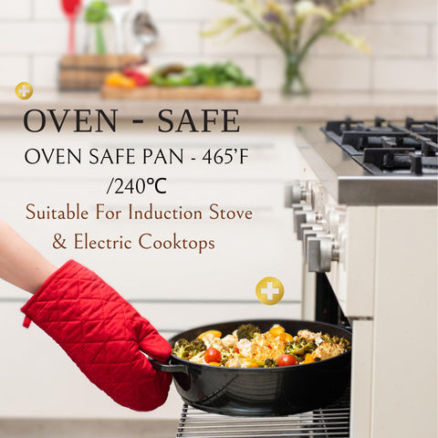 Moss & Stone skillet is oven-safe up to 465°F for finishing dishes.