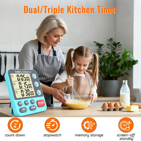 MOSTRUST timer display close-up highlighting high-contrast digits for precise timing.