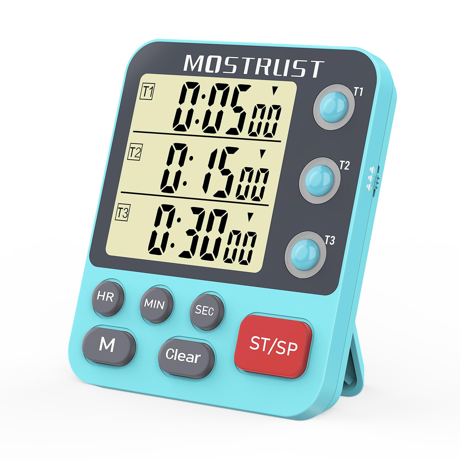 MOSTRUST digital dual timer front view with large display for easy cooking timing.