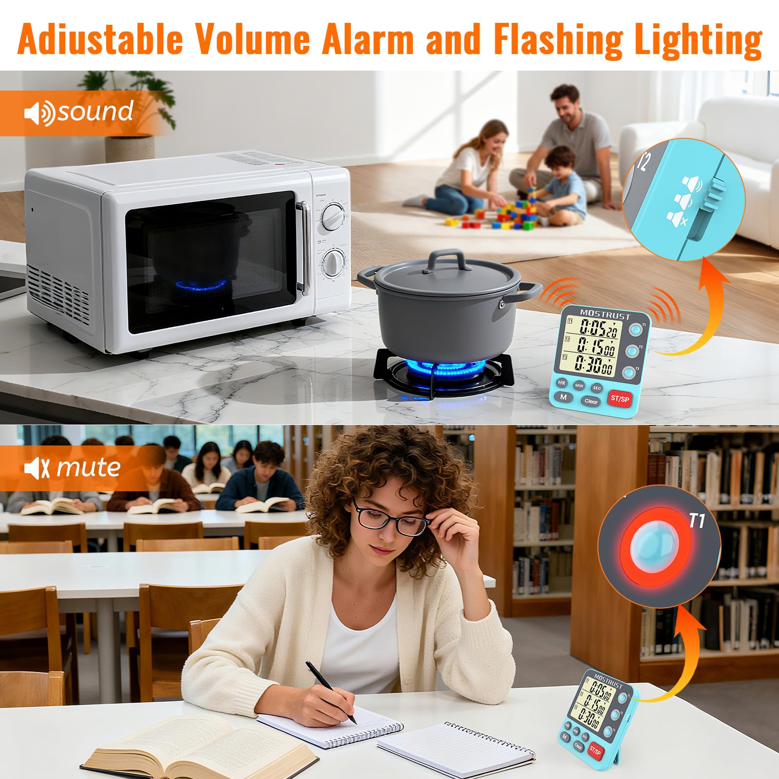 MOSTRUST digital timer magnetic back for convenient fridge mounting during meal prep.