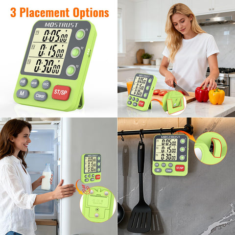 Mostrust timer multiple placement options with magnetic back.